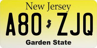 NJ license plate A80ZJQ