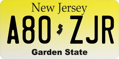 NJ license plate A80ZJR