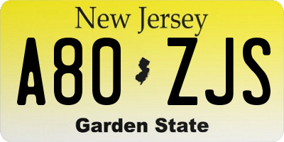 NJ license plate A80ZJS