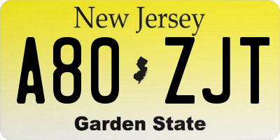 NJ license plate A80ZJT