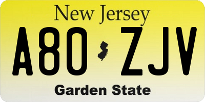 NJ license plate A80ZJV