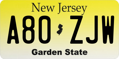 NJ license plate A80ZJW