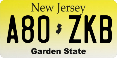NJ license plate A80ZKB