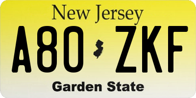 NJ license plate A80ZKF