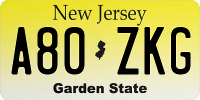 NJ license plate A80ZKG