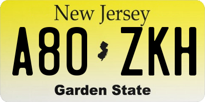 NJ license plate A80ZKH