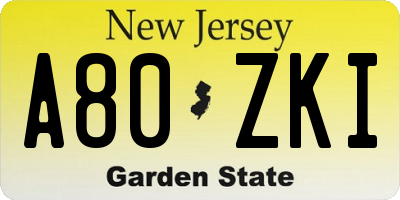 NJ license plate A80ZKI