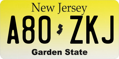 NJ license plate A80ZKJ