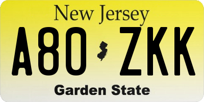 NJ license plate A80ZKK