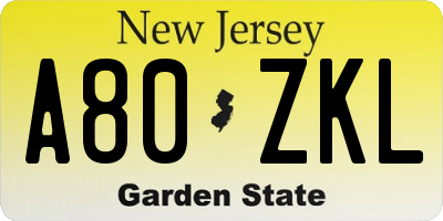 NJ license plate A80ZKL