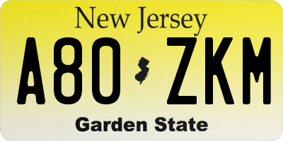 NJ license plate A80ZKM