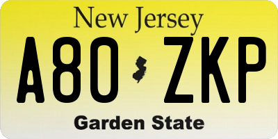 NJ license plate A80ZKP