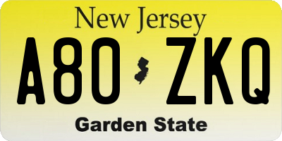NJ license plate A80ZKQ