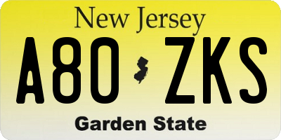 NJ license plate A80ZKS