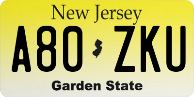 NJ license plate A80ZKU
