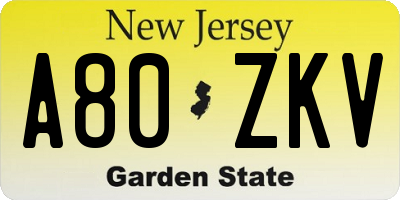 NJ license plate A80ZKV