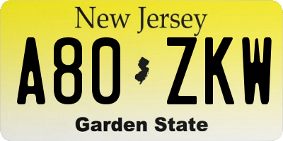 NJ license plate A80ZKW