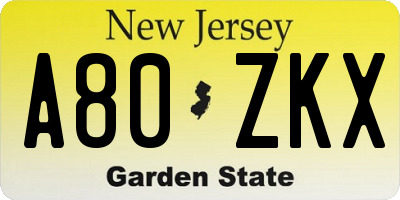 NJ license plate A80ZKX