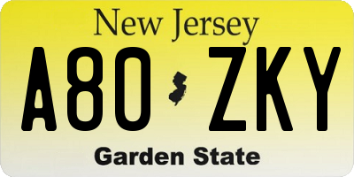 NJ license plate A80ZKY