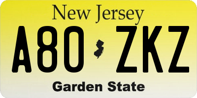 NJ license plate A80ZKZ