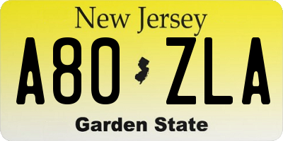 NJ license plate A80ZLA