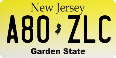 NJ license plate A80ZLC