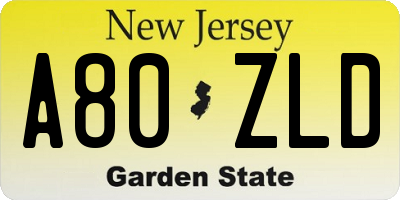NJ license plate A80ZLD