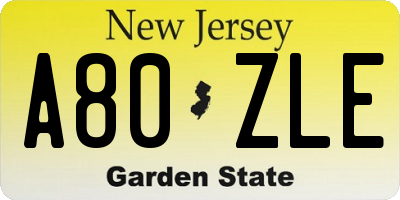 NJ license plate A80ZLE