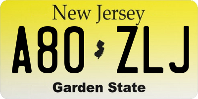 NJ license plate A80ZLJ