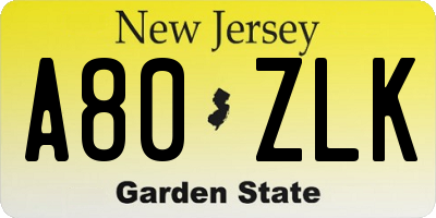 NJ license plate A80ZLK