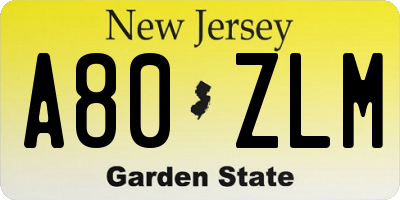 NJ license plate A80ZLM