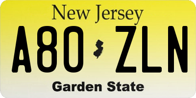 NJ license plate A80ZLN