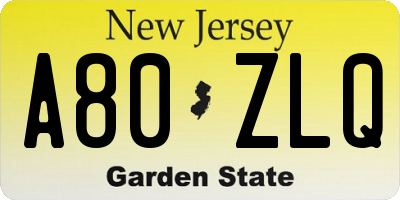 NJ license plate A80ZLQ
