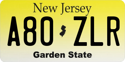 NJ license plate A80ZLR