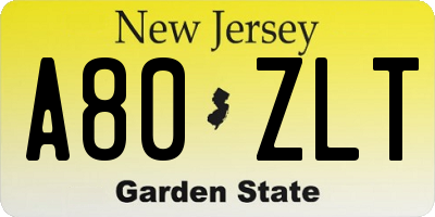 NJ license plate A80ZLT
