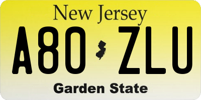 NJ license plate A80ZLU