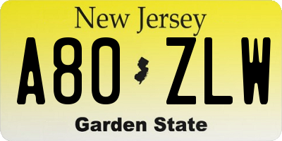 NJ license plate A80ZLW