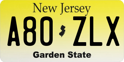 NJ license plate A80ZLX