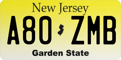 NJ license plate A80ZMB