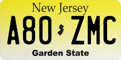NJ license plate A80ZMC