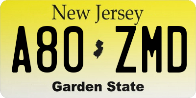 NJ license plate A80ZMD