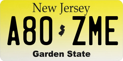 NJ license plate A80ZME