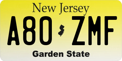 NJ license plate A80ZMF
