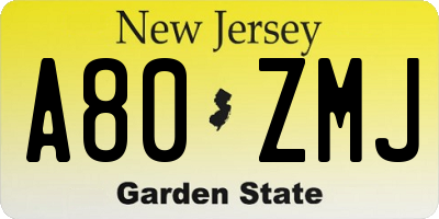 NJ license plate A80ZMJ