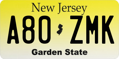NJ license plate A80ZMK
