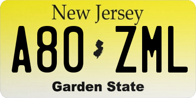 NJ license plate A80ZML