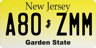 NJ license plate A80ZMM