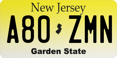 NJ license plate A80ZMN