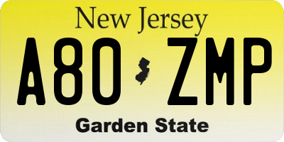 NJ license plate A80ZMP