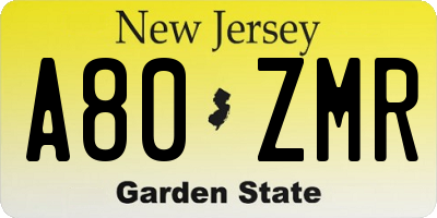 NJ license plate A80ZMR